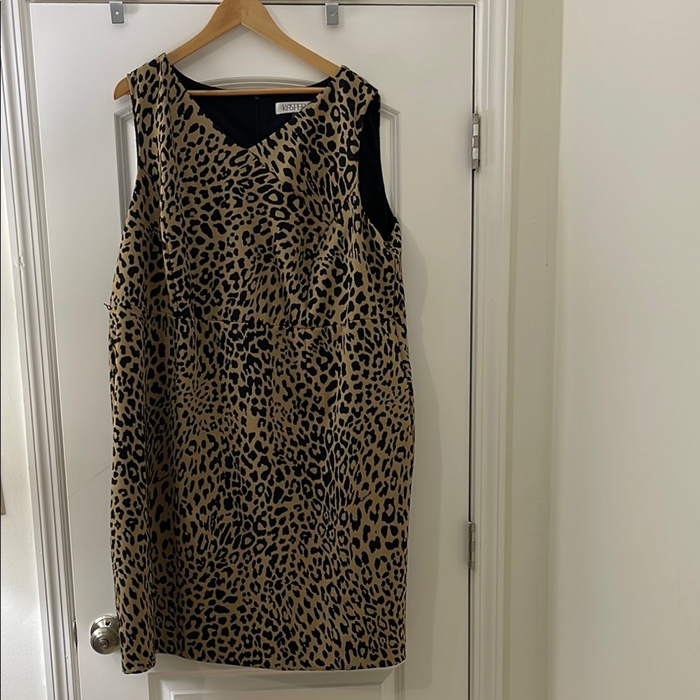 Kasper Black and Tan Leopard Print Dress